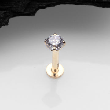 Detail View 1 of 14 Karat Gold OneFit Threadless Prong Set Gem Top Flat Back Stud Labret-Clear Gem